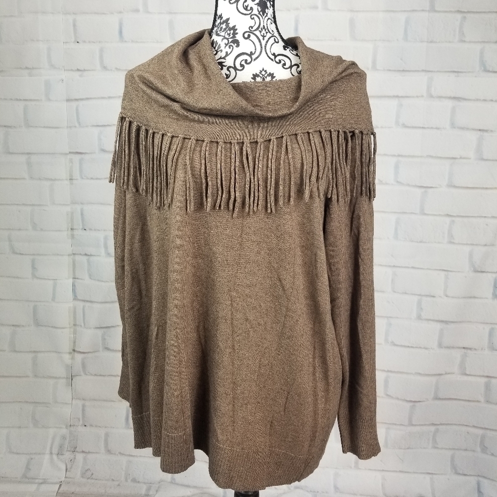 Chelsea & Theodore sz 1x cowl neck fringe sweater